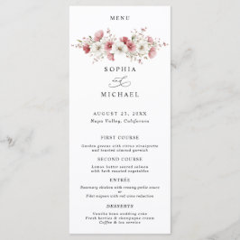 Pink Wild Flowers Wedding Menu Meny