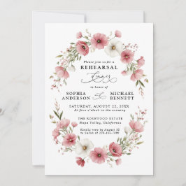 Pink Wild Flowers Wedding Rehearsal Dinner Inbjudningar
