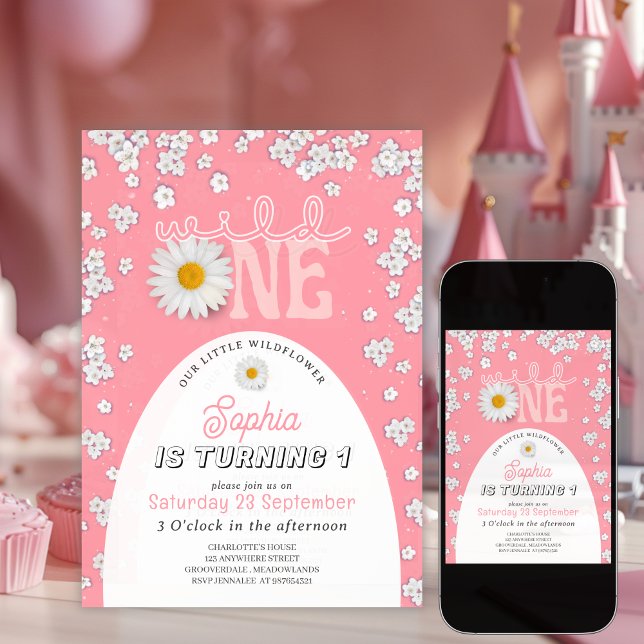 Pink Wild One Daisy 1st Birthday Invitation Inbjudningar (Skapare uppladdad)