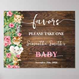 Pink Wild Rustic Safari Animals Favors Baby Shower Poster