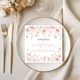 Pink Wildflower 1st Birthday Napkins Pappersservett