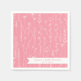 Pink Wildflower Baby Shower | Floral Pattern Pappersservett
