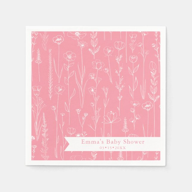 Pink Wildflower Baby Shower | Floral Pattern  Pappersservett (Framsidan)