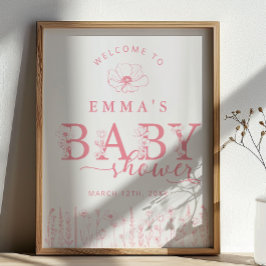 Pink Wildflower Baby Shower Welcome Sign Poster