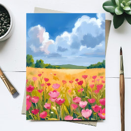 Pink Wildflower Field Floral Watercolor Card