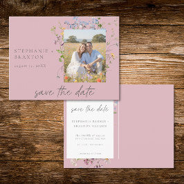 Pink Wildflower Garden Elegant Photo Save the Date Vykort