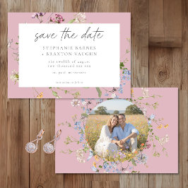 Pink Wildflower Garden Elegant Photo Wedding Spara Datumet