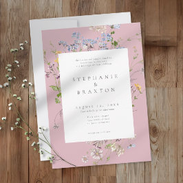 Pink Wildflower Garden Elegant Wedding Inbjudningar