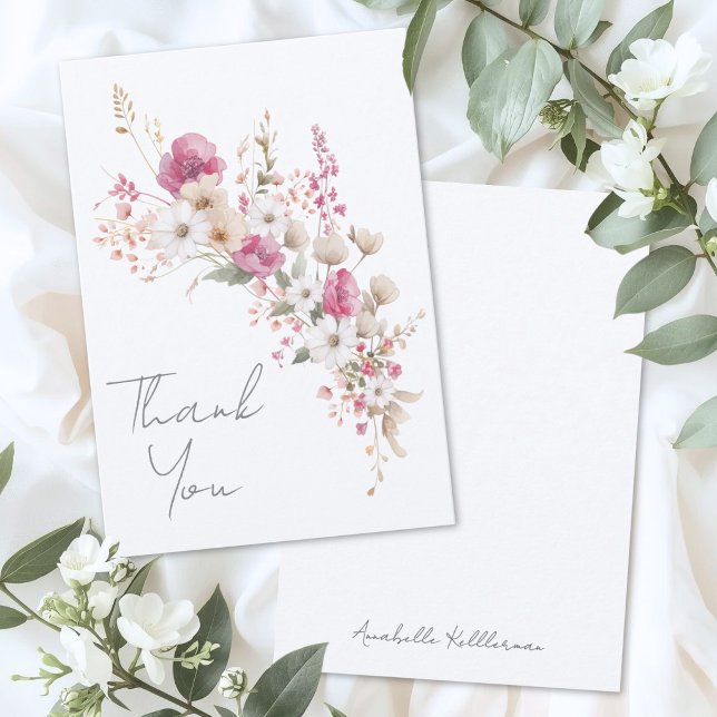 Pink Wildflower Tack Kort (Pink Wildflower Thank You Card )