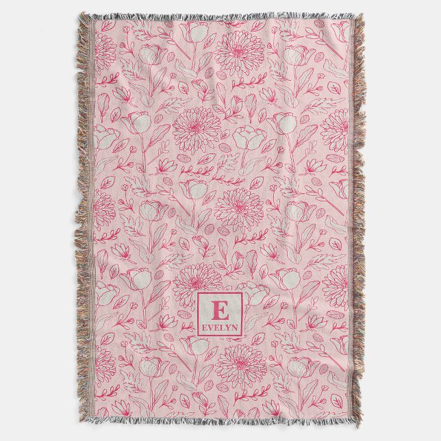 Pink Wildflower Throw Blanket monogram Filt (Skapare uppladdad)