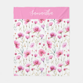 Pink Wildflower Watercolor Name Fleecefilt