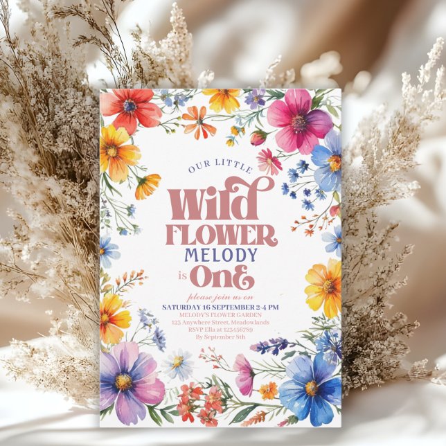 Pink Wildflower Wild One 1st birthday Invitation Inbjudningar (Skapare uppladdad)
