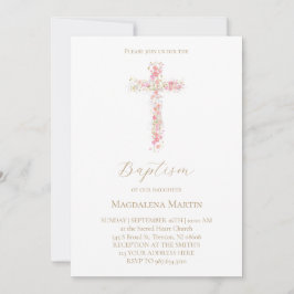pink wildflowers cross | Baptism Invitation Inbjudningar