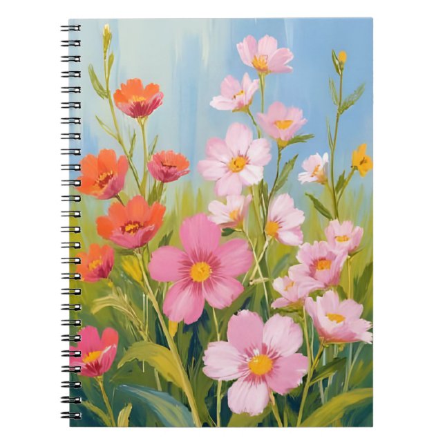 Pink Wildflowers | Watercolor Floral Painting Anteckningsbok (Framsidan)