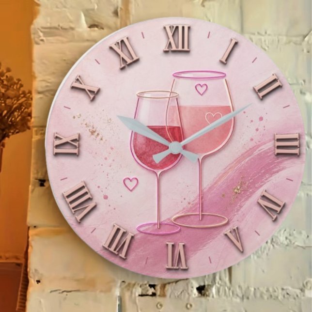 Pink Wine Glass Stor Klocka (Skapare uppladdad)
