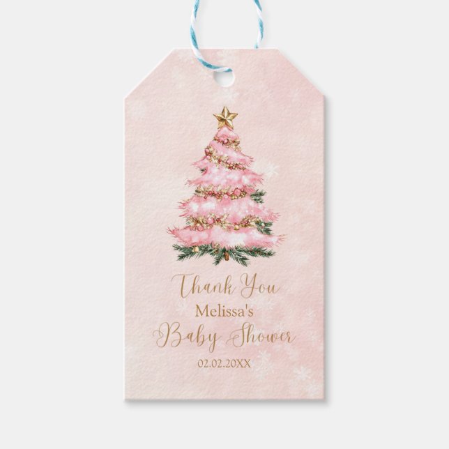 Pink Winter Baby Its Cold Outside Baby Shower Presentetikett (Framsidan)