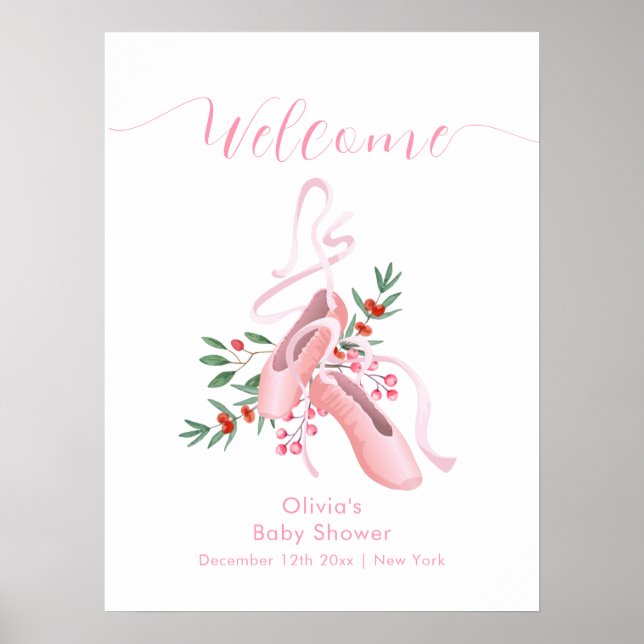 Pink Winter Ballerina Tutu Baby Shower Welcome  Poster (Framsidan)
