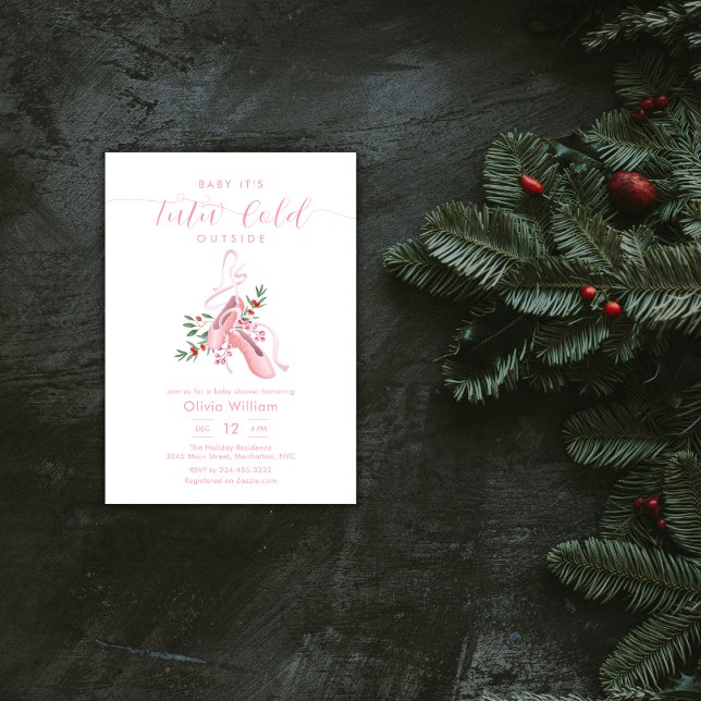 Pink Winter Ballerina Tutu Cold Baby Shower Inbjudningar (Pink Winter Ballerina Tutu Cold Baby Shower Invitation)