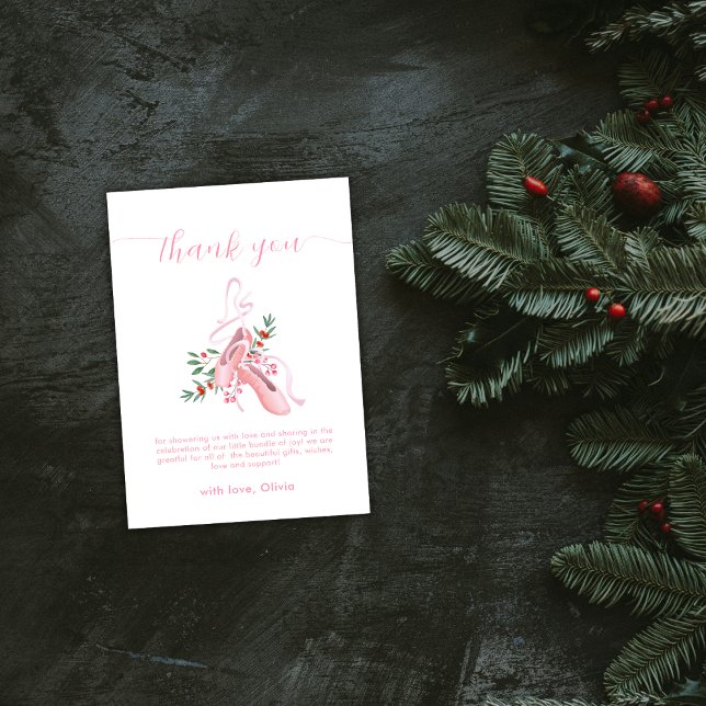 Pink Winter Ballerina Tutu Cold Baby Shower  Tack Kort (Pink Winter Ballerina Tutu Cold Baby Shower Thank You Card)