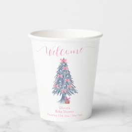 Pink Winter Bow Christmas Tree Baby Shower Welcome