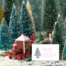 Pink Winter Bow Christmas Tree Books Baby Shower Tilläggskort