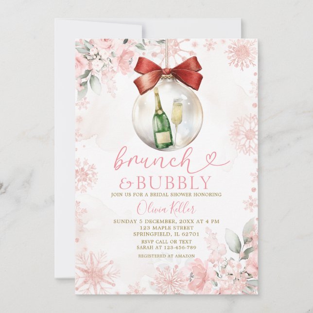 Pink Winter Brunch & Bubbly Bridal Shower  Inbjudningar (Framsida)