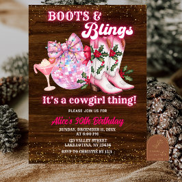 Pink Winter Christmas Boots and Blings Birthday Inbjudningar