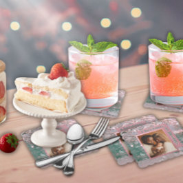 Pink Winter Christmas Family Photo Underlägg Papper