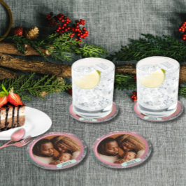 Pink Winter Christmas Family Photo Underlägg Papper Rund