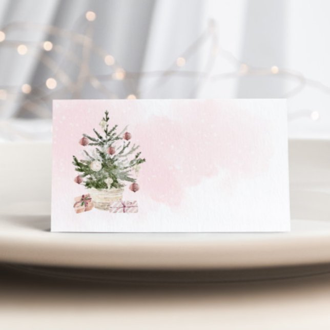 Pink Winter christmas tree Baby Shower place card Kort (Skapare uppladdad)