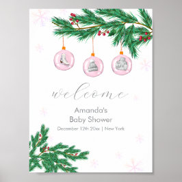Pink Winter Clothes Ornaments Baby Shower Welcome  Poster