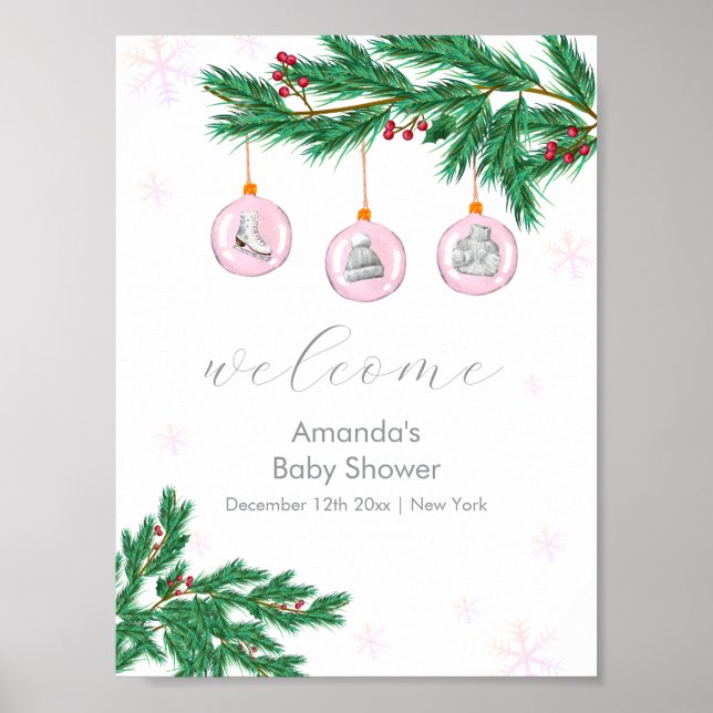 Pink Winter Clothes Ornaments Baby Shower Welcome  Poster (Framsidan)