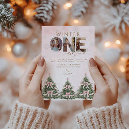 Pink Winter Onederland Girl 1st Birthday Photo Tack Kort