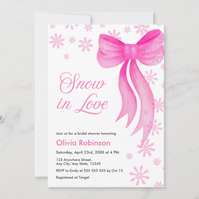 Pink Winter Snow in Love Snowflakes Bridal Shower  Inbjudningar (Framsida)