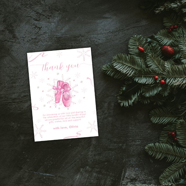 Pink Winter Snowflake Ballerina Baby Shower Tack Kort (Pink Winter Snowflake Ballerina Baby Shower Thank You Card)