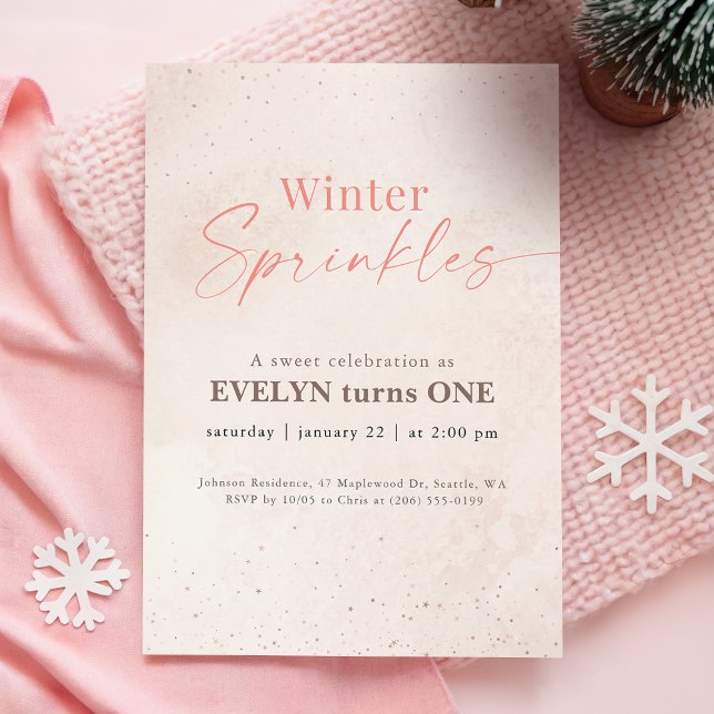 Pink Winter Sprinkles Glitter Girl 1st Birthday Inbjudningar (Skapare uppladdad)