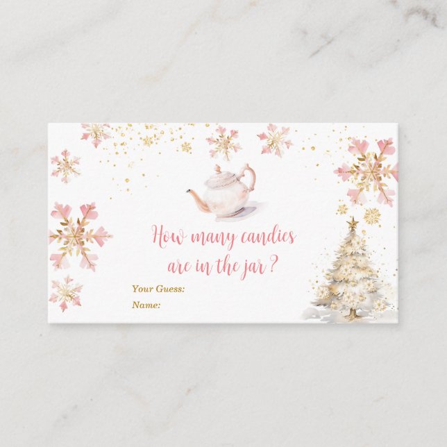 Pink Winter Tea Party Baby Shower How Many Candies Tilläggskort (Framsida)