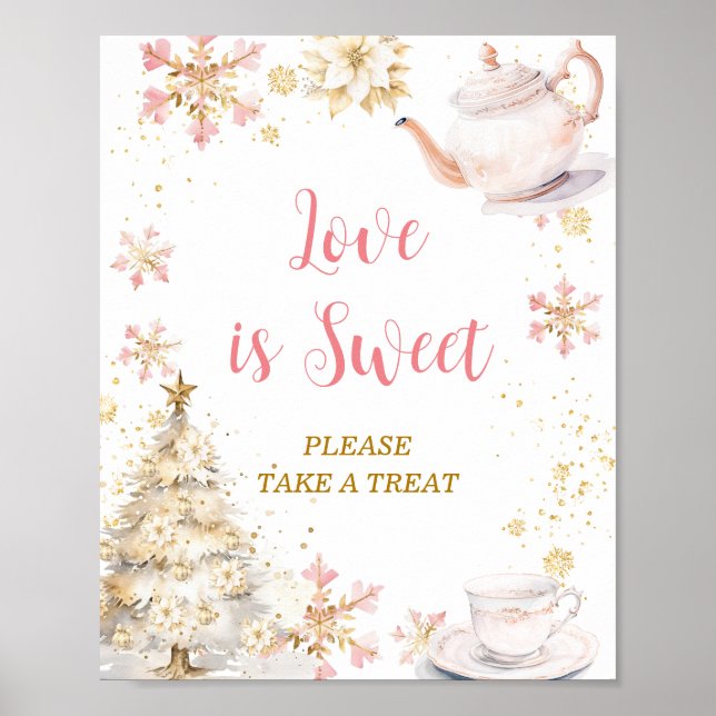 Pink Winter Tea Party Baby Shower Love is Sweet Poster (Framsidan)