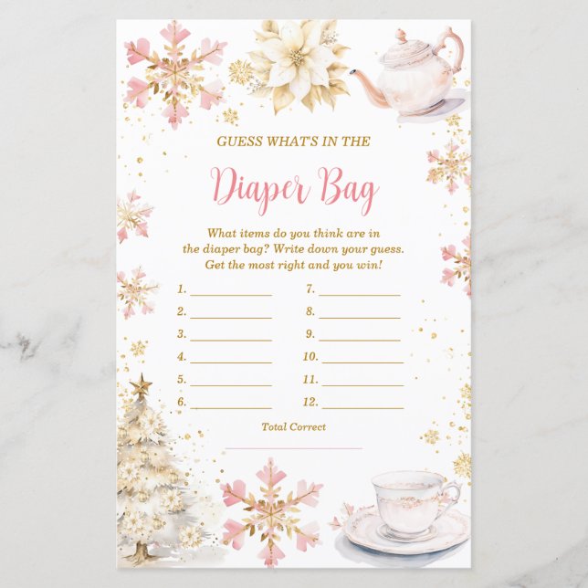 Pink Winter Tea Party What's in Diaper Bag Game (Framsida)