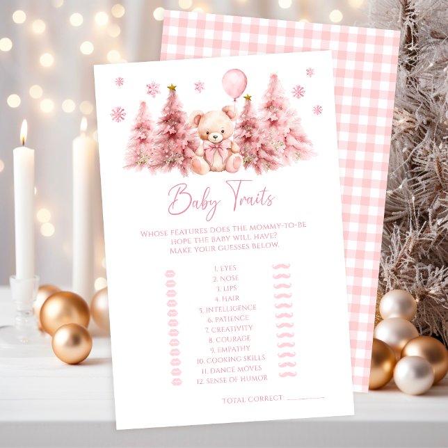Pink Winter Teddy Bear Baby Traits Shower Game (Skapare uppladdad)