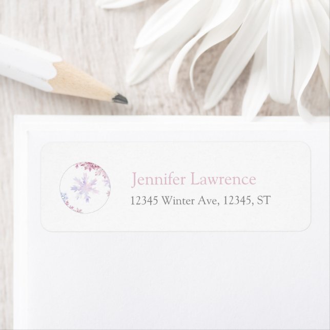 Pink Winter Wonderland Snowflake Return Address  Returadress Etikett (Insitu)