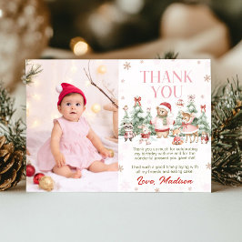Pink Winter Woodland Animals Girl Birthday Photo Tack Kort