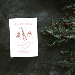 Pink Winter Woodland Après Bébé Ski Baby Shower  Inbjudningar