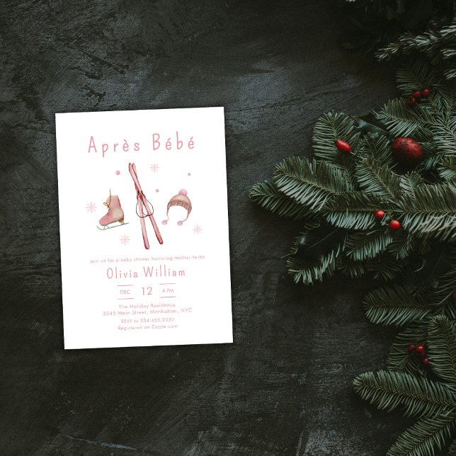Pink Winter Woodland Après Bébé Ski Baby Shower  Inbjudningar (Pink Winter Woodland Après Bébé Ski Baby Shower Invitation)