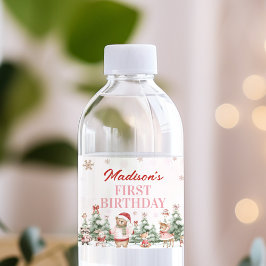 Pink Winter Woodland Birthday Water Bottle Label Vattenflaskor Etikett
