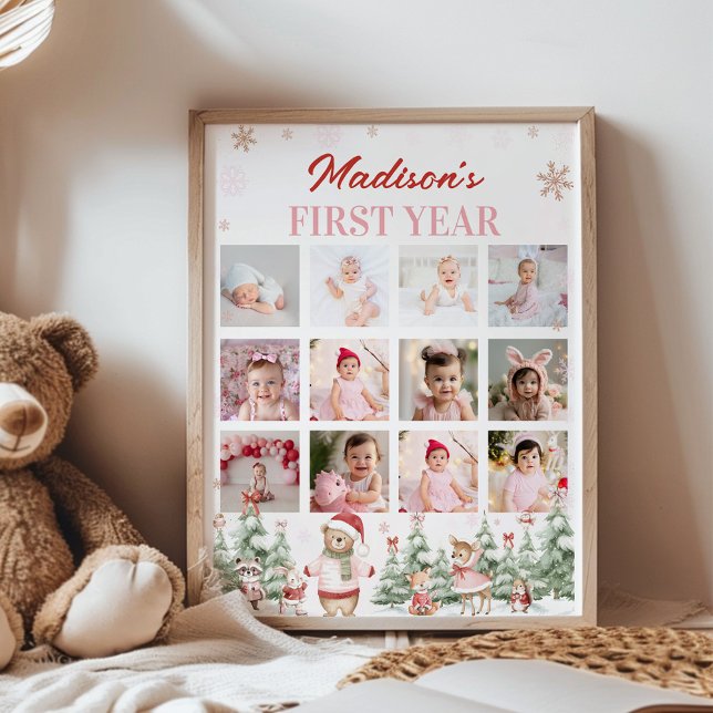 Pink Winter Woodland First Year Photo Milestone Poster (Skapare uppladdad)