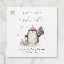 Pink Winter Woodland Skate Penguin Baby Shower