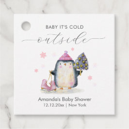 Pink Winter Woodland Skate Penguin Baby Shower  Gåvor Etiketter