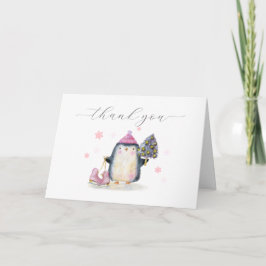 Pink Winter Woodland Skate Penguin Baby Shower  Tack Kort