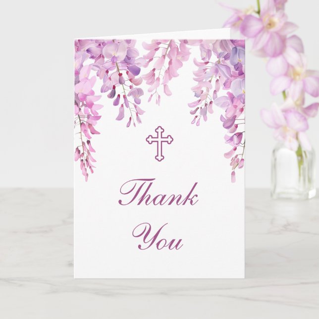 Pink Wisteria Holy Cross Religious Thank You Kort (Orkide)